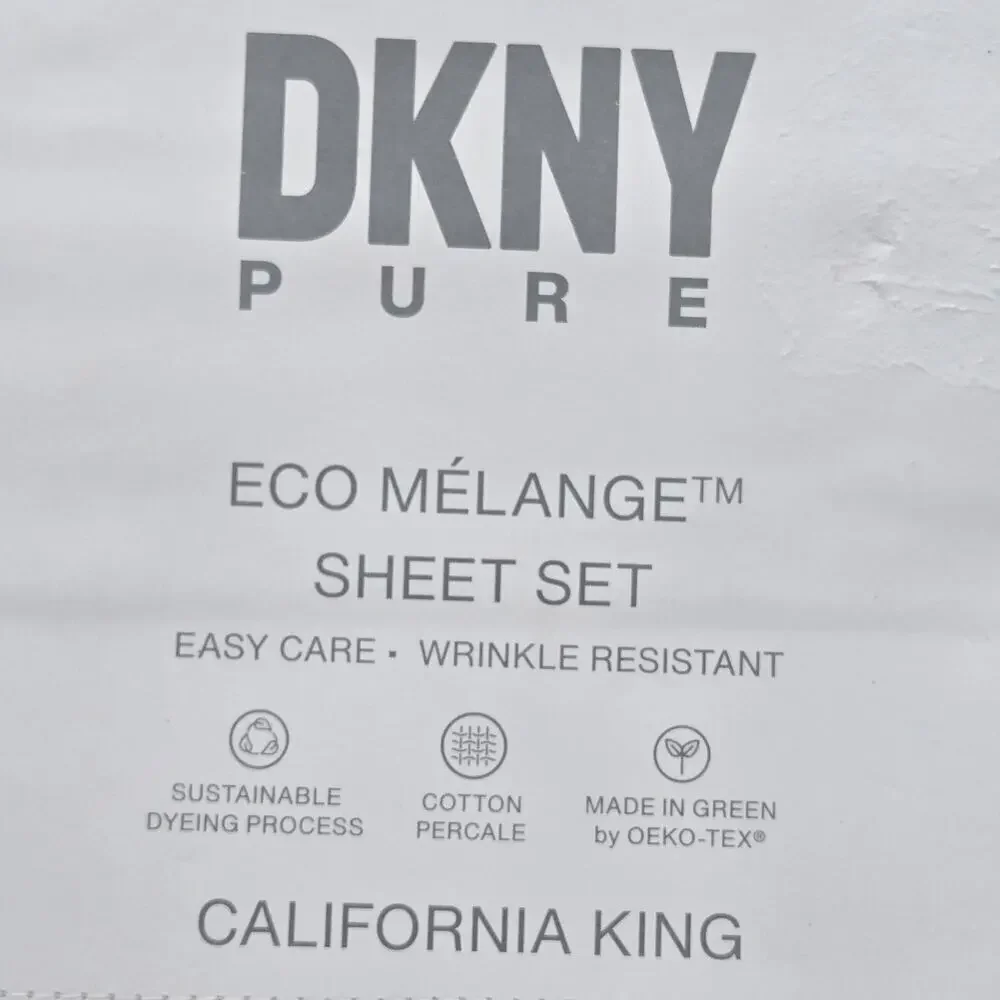 DKNY Pure California King Sheet Set 4pc Eco Melange BEIGE ECRU NEW Cotton/Poly